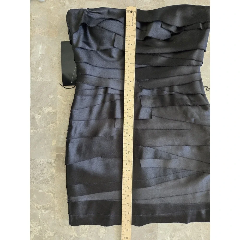 Bebe Bandage Black Elegant Satin Cocktail Mini Dress Womens Medium Strapless NWT